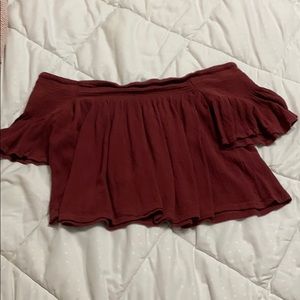 Super cute deep rose red off the shoulder top
